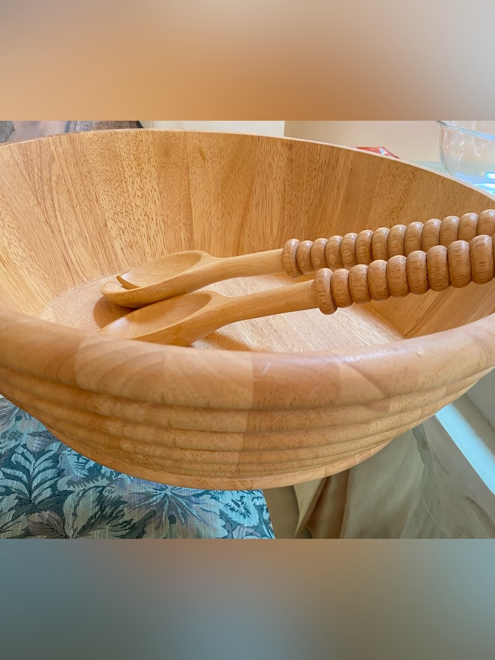 Vintage Strata Group 16" Beehive Wood Salad Bowl Set Matching 17” Utensils